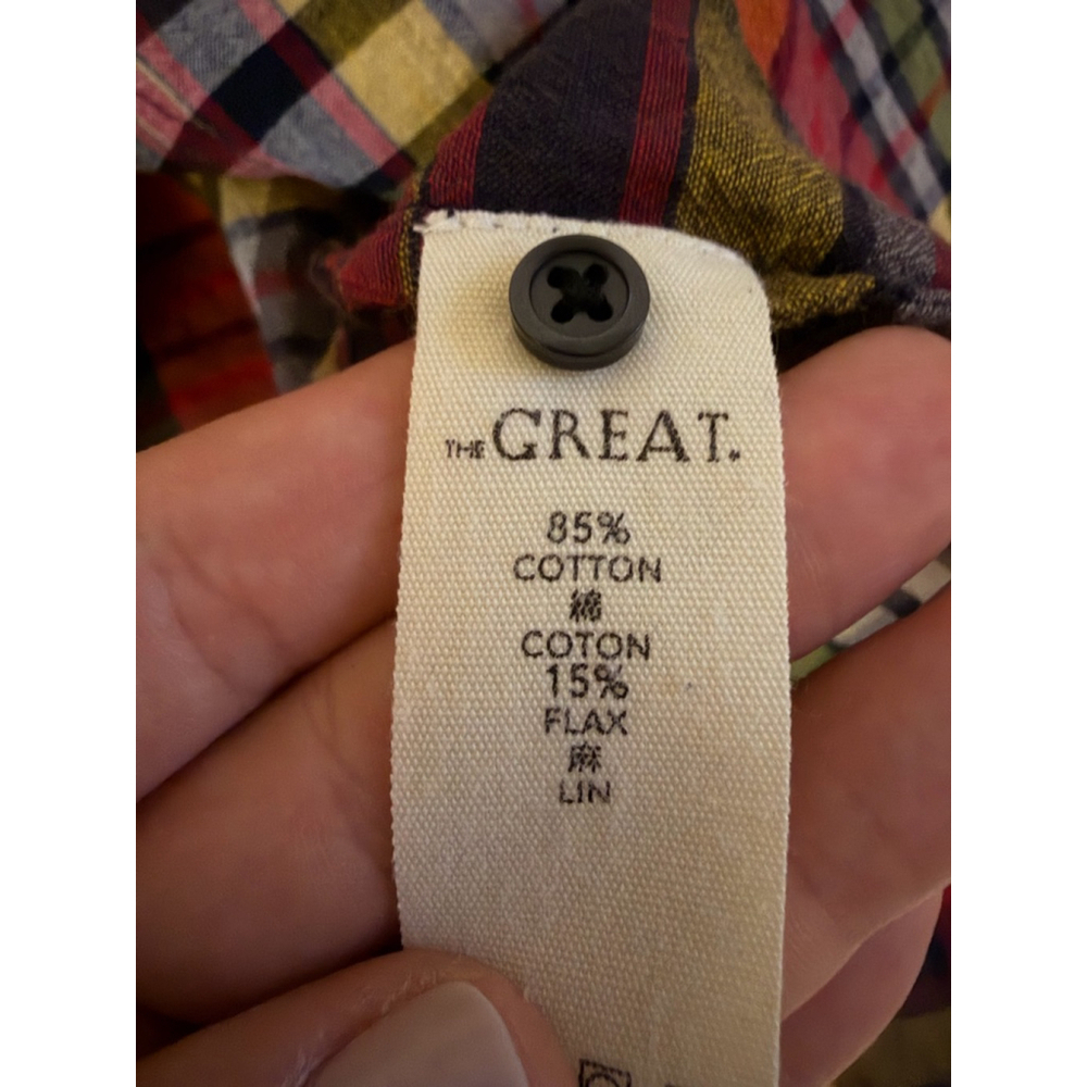 The Great The Cottage Plaid Button Down Shirt Size 2 Boxy Cropped Cotton Linen - Picture 6 of 7